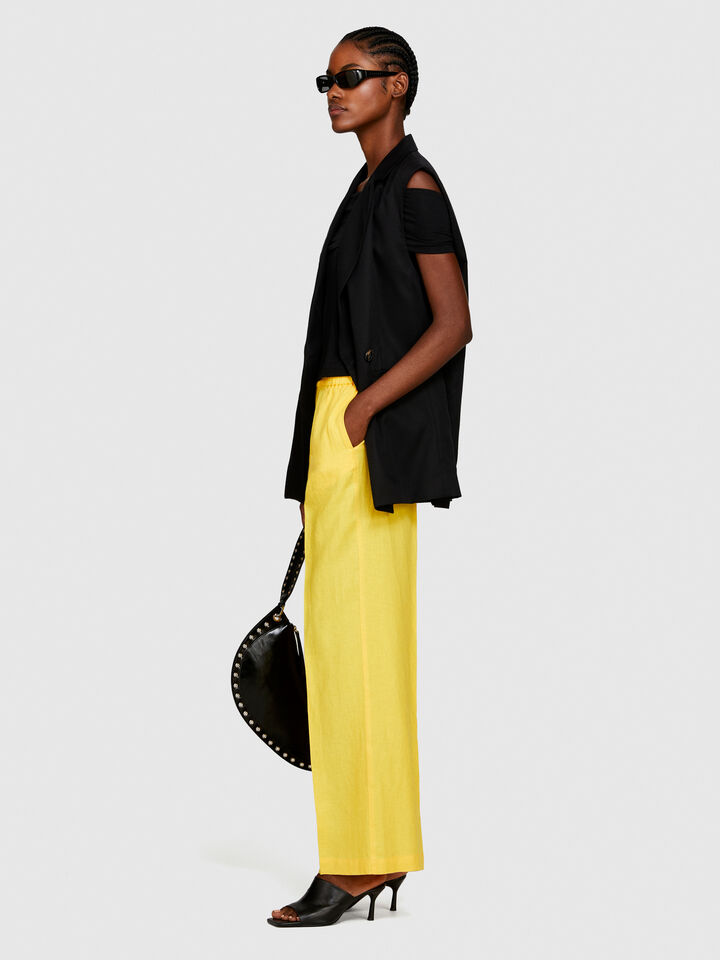 100% linen flare fit trousers - women's flared trousers - Yellow | Sisley image number 2